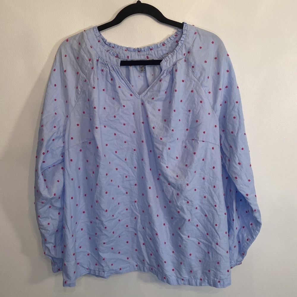 CROFT & BARROW Women Long Sleeve Pink Swiss‎ Dot Pullover Blue Shirt Size 1X